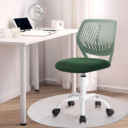 FurnitureR Kids Desk Chair, Home Office Chair Small Armless Cute with Padded Fabric Cushion and Plastic Mid Back Rolling Adjustable Swivel Computer Task Chair for Child Student, Dark Green