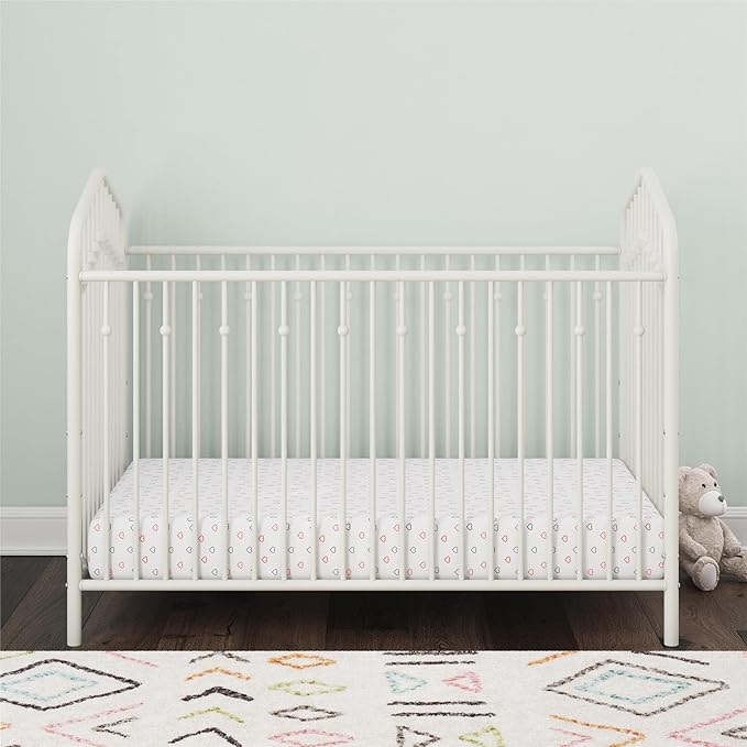 Novogratz Bushwick Metal Crib with Adjustable Mattress Height, Off White