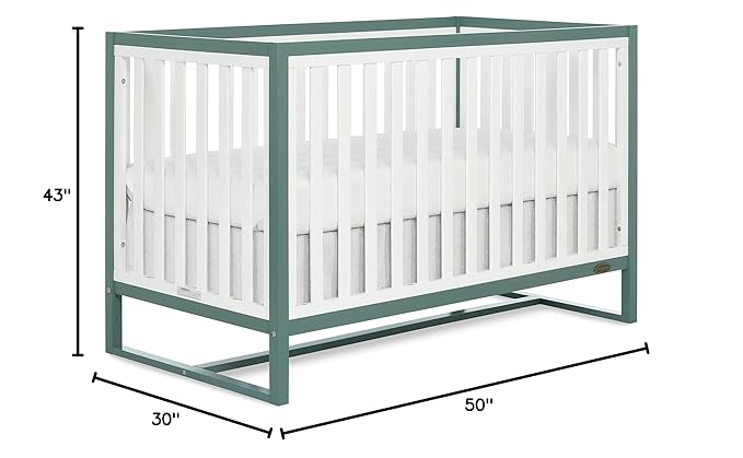 Arlo 5-in-1 Convertible Crib in Jungle Green, JPMA Certified, 3 Mattress Height Settings, Non-Toxic Finish, Made of Sustainable and Sturdy Pinewood