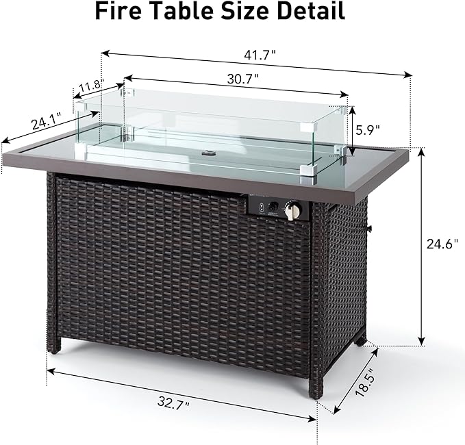 Pamapic 8 Pieces Patio Conversation Sets with fire Pit, Patio Furniture Sectional Sofa with Gas Fire Pit Table(Black Wicker,Blue Cushions)