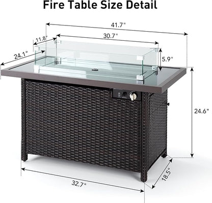 Pamapic 8 Pieces Patio Conversation Sets with fire Pit, Patio Furniture Sectional Sofa with Gas Fire Pit Table(Grey Wicker,Grey Cushions)