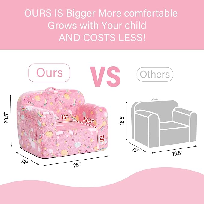Tiita Kids Sofa, Children Couch with Carrying Handle & Side Pockets, Kids Foam Chair, Toddler Armrest Chair, Lightweight Children Sofa Chair, Kids Read Sofa for Girl or Boy(Pink Rainbow)