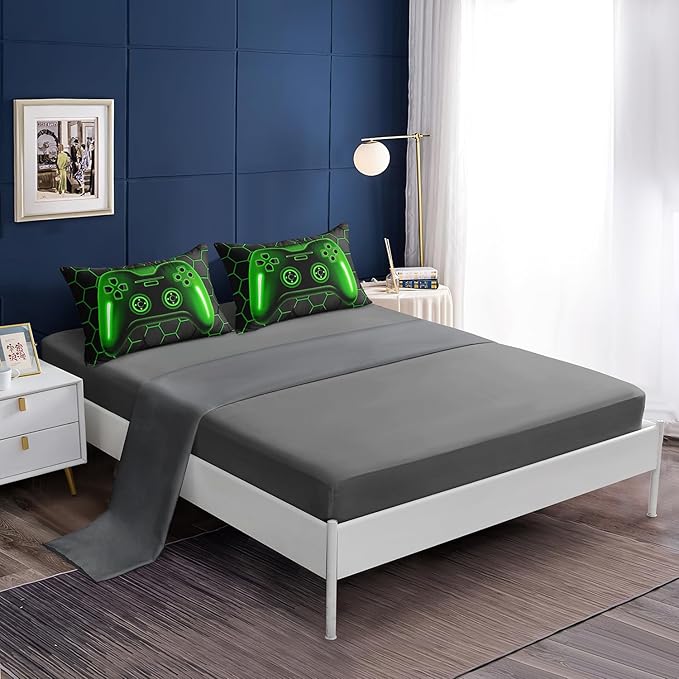 6 Pieces Bed in a Bag for Boys Bedding Sets Queen Size,Gamer Comforter Sets for Boys Kids, Gaming Comforter Set for Boys Room Decor with Flat Sheet,Fitted Sheet,Pillowcase,Cushion Cover