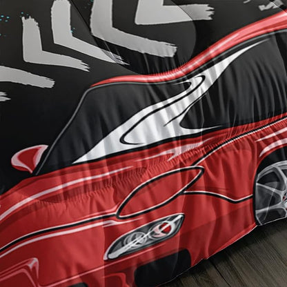 Axolotl Car Comforter Set Full Size,Cool Speed Race Car Comforter for Kids Boys Girls Teens Bedroom,Extreme Sport Quilt Duvet 1 Comforter 2 Pillowcase Car Racing Gifts,Blue Red Orange