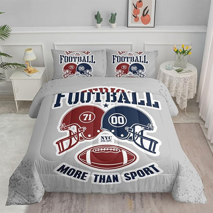 Datura home American Football Comforter Set Vintage Grey American Football Printed Quilt Bedding Set with 1 Comforter and 2 Pillowcases for Boys and Girls Bedroom All Season(Football Grey Full)