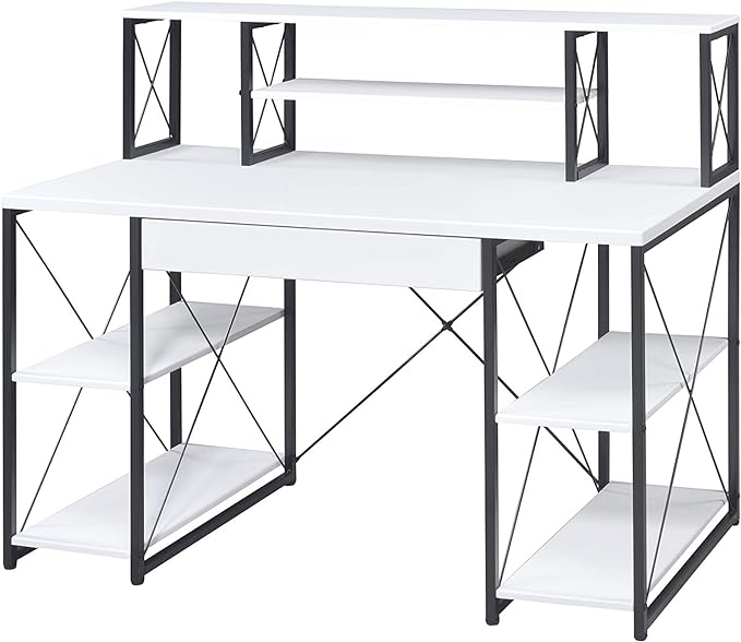 Acme Amiel Wooden 1-Drawer Writing Desk with Small Hutch in White and Black
