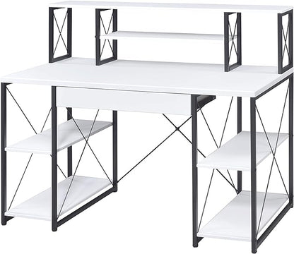 Acme Amiel Wooden 1-Drawer Writing Desk with Small Hutch in White and Black