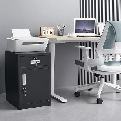 File Cabinet with Lock, Under Desk Locking Cabinet,Filing Cabinet for Home Office,Metal Filing Cabinet,Printer Stand Cabinet (Black)