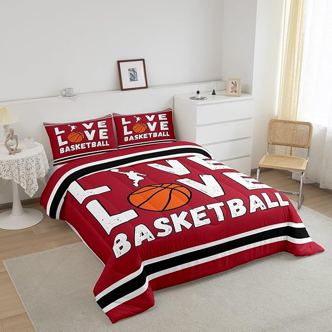 Basketball Bedding Set Full Size Gaming Sports Comforter Set for Kids Boys Girls Decor Ball Games Comforter Gift for Basketball Lover Duvet Set Bedroom Quilt Set