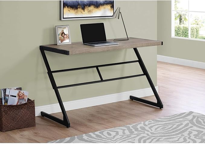 Monarch Specialties Simple Modern Study Laptop Table for Home & Office Computer Desk-Z-Shaped Metal Leg, 48" L, Dark Taupe