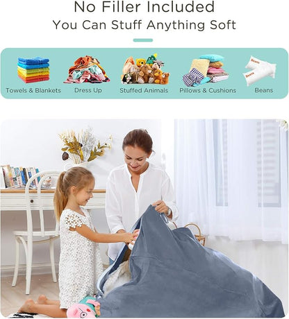 Aubliss Stuffed Animal Storage Bean Bag Chairs Cover, 50"x 35" Extra Large Velvet Bean Bags Chair for Kids & Adults, Ultra Soft Zipper Beanbag Toy Storage for Boys Girls - Grey