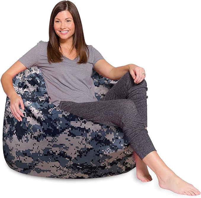 Posh Creations Bean Bag Chair for Kids, Teens, and Adults Includes Removable and Machine Washable Cover, Soft Nylon - Camo Digital, 48in - X-Large