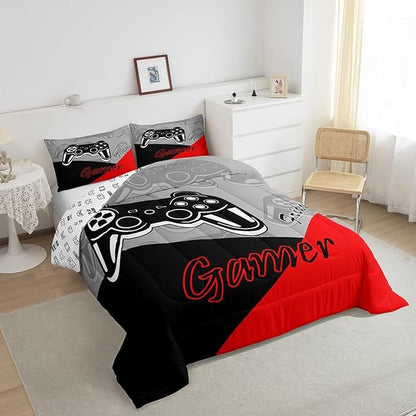 Feelyou Gamer Comforter Set for Boys Teens Gaming Bedding Set Video Game Contoller Home Decor for Kids Down Alternative Comforter King Size 3 Pieces 1 Comforter with 2 Pillowcases