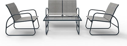 Mapleleaf 4 Pieces Rattan Patio Furniture Set, Outdoor Wicker Conversation Sofa Set, Rattan Chair and Glass Coffee Table for Yard, Pool or Backyard (Grey)
