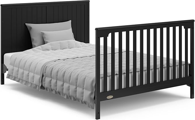 Graco Hadley 5-in-1 Convertible Crib with Drawer (Black) – Combo, Includes Full-Size Nursery Storage, Converts from Baby Crib to Toddler Bed, Daybed