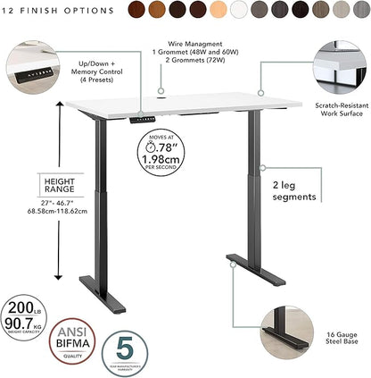Bush Business Furniture Move 60 Electric Ergonomic Sit-Stand Computer Table for Home and Professional Office, 48W x 24D, White