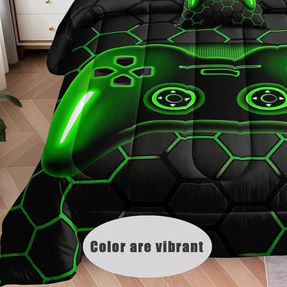6 Pieces Bed in a Bag for Boys Bedding Sets Queen Size,Gamer Comforter Sets for Boys Kids, Gaming Comforter Set for Boys Room Decor with Flat Sheet,Fitted Sheet,Pillowcase,Cushion Cover