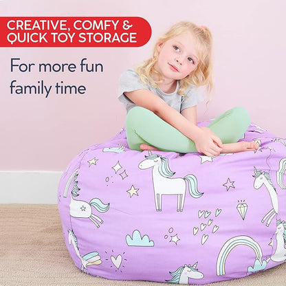 Creative QT Stuff ’n Sit Large 33’’ Bean Bag Storage Cover for Stuffed Animals & Toys – Gray & White Stripe – Toddler & Kids’ Rooms Organizer – Beanbag Makes Great Plush Toy Hammock Alternative