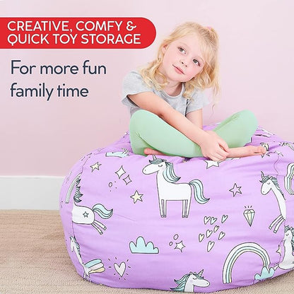 Creative QT Stuff ’n Sit Extra Large 38’’ Bean Bag Storage Cover for Stuffed Animals & Toys, Giant Beanbag Chair for Plush, Toddler & Kids Rooms Bedroom Organizer, Royal Blue Corduroy