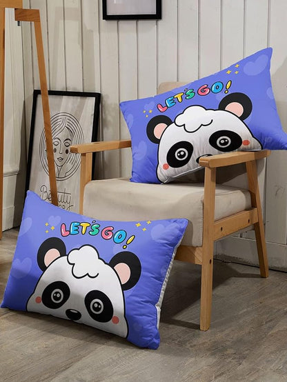 Datura home Panda Comforter Bedding Set for Boys Girls Kids Teens,Cartoon Panda Blue Heart Kawaii Animal Theme with 1 Comforter and 2 Pillowcases(Panda Queen)