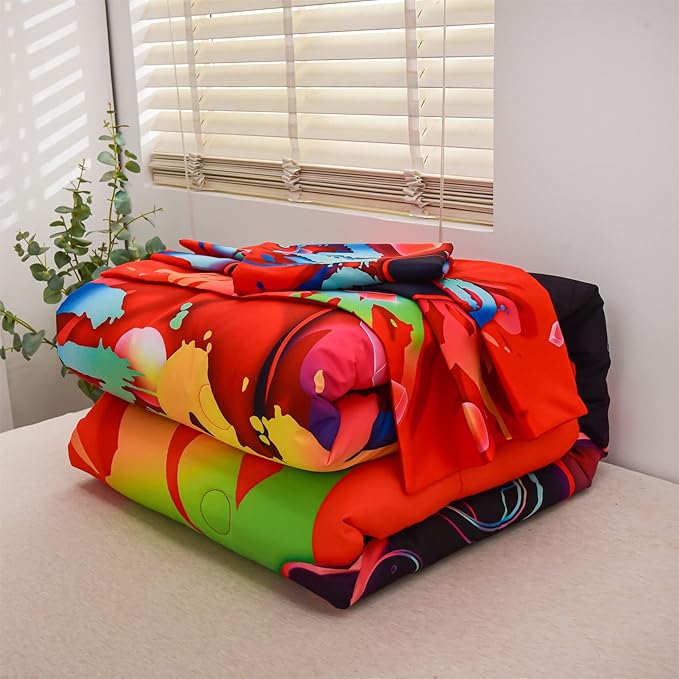 Aimuan Gaming Comforter Sets for Boys Kids Bedding Sets Video Games Console Action Buttons Novelty Colorful Game Gamepad Controller Modern Gamer Room Decor Home Quilt Set (Twin, Red)