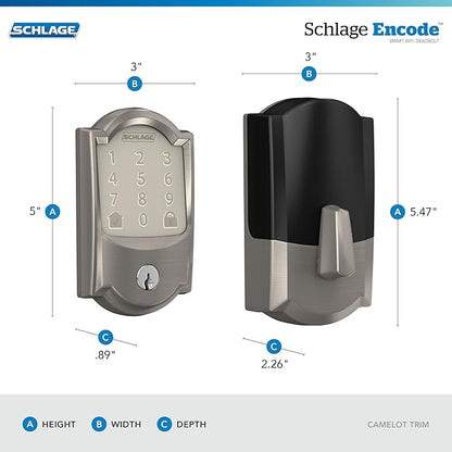 SCHLAGE Encode Smart Wi-Fi Deadbolt with Camelot Trim in Satin Nickel