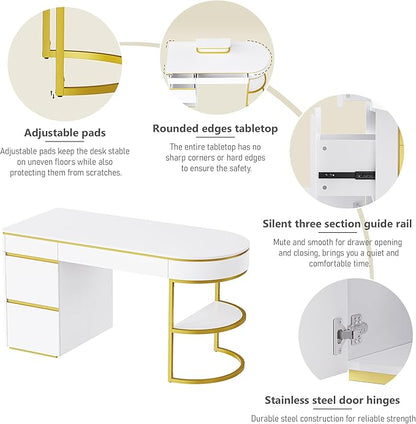 NicBex Laik-DW-00036-DX Desks, 60" W x 26.1" D x 31.9" H, Gold+White