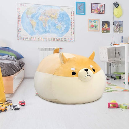 Stuffed Animal Storage Bean Bag Chair Cover for Kids Yellow Dog Shiba Inu Bean Bag Chair for Girls Large Size Toy Organizer Cover Only Without Filling
