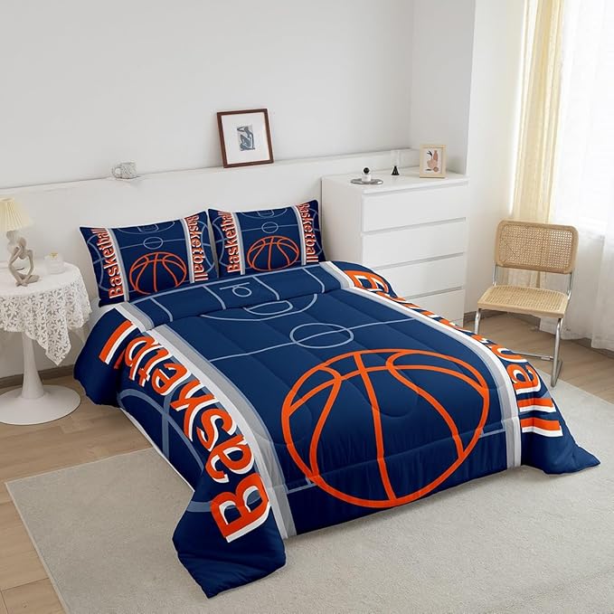 Feelyou Basketball Bedding Set Full Size Gaming Sports Comforter Set for Kids Boys Girls Decor Ball Games Comforter Basketball Sports Duvet Set Bedroom Quilt Set