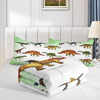 CVHOUSE Dinosaur Bedding Set,Dinosaur Comforter,Dinosaur Comforter Set Full,Microfiber Quilt Set with 1 Comforter and 2 Pillow Cases- 3 Piece