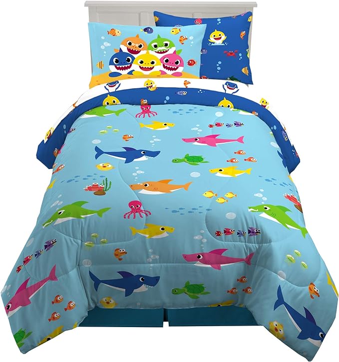Franco Kids Bedding Super Soft Comforter and Sheet Set with Sham, 5 Piece Twin Size, Baby Shark