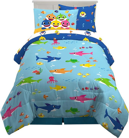 Franco Kids Bedding Super Soft Comforter and Sheet Set with Sham, 5 Piece Twin Size, Baby Shark