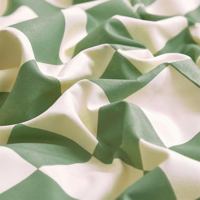 Green White Grid Comforter Set King Sage Green Plaid Bedding Set Women Light Green White Checkered Bed Comforter Set Breathable Blanket Set Men Durable Bedding Comforter Set
