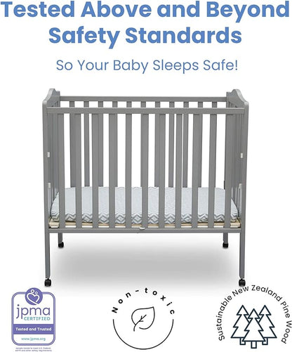 Delta Children Folding Portable Mini Baby Crib with 1.5-inch Mattress - Greenguard Gold Certified, Grey