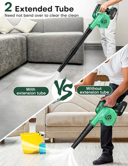 K I M O. Cordless Leaf Blower Vacuum Combo 4 IN 1, 3 Nozzles for Inflation & Compression,3 Modes & Variable Speed, 20000RPM 150MPH, 2000mAh Battery, Extended Tube, Mini Leaf Blowers for Lawn Care|Yard