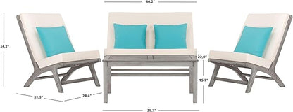 Safavieh PAT7044B Collection Chaston Wash and White and Light Blue 4 Pc Living Accent Pillows Outdoor Set, Grey/Beige Soild