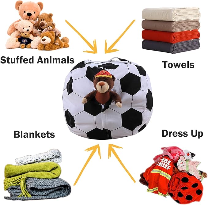 Colorful House Stuffed Animal Storage Bean Bag Chair for Kids and Adults, Lightweight Bean Storage Bag Cover for Organizing Blankets Clothes (38 inches, Football)