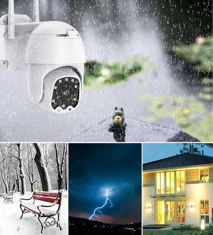 Outdoor PTZ WiFi IP Security Camera 1080P Home Surveillance Camera Pan/Tilt Two-Way Audio Motion Detection Color Night Vision Auto Tracking CamHiPro APP AT-200DW