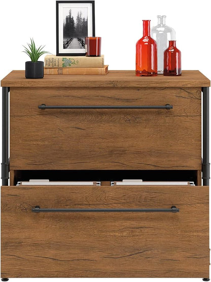 Sauder Iron City Lateral File, L: 31.50" x W: 20.00" x H: 30.00", Checked Oak Finish