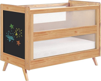 BreathableBaby Breathable Mesh 3-in-1 Convertible Crib (Toddler Bed Kit Sold Separately) — Beech & Chalkboard — Two Adjustable Mattress Heights — Greenguard Gold Certified
