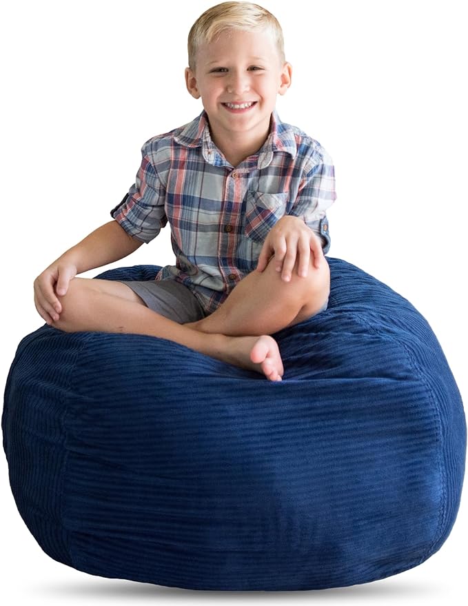 Creative QT Stuff ’n Sit Extra Large 38’’ Bean Bag Storage Cover for Stuffed Animals & Toys, Giant Beanbag Chair for Plush, Toddler & Kids Rooms Bedroom Organizer, Royal Blue Corduroy