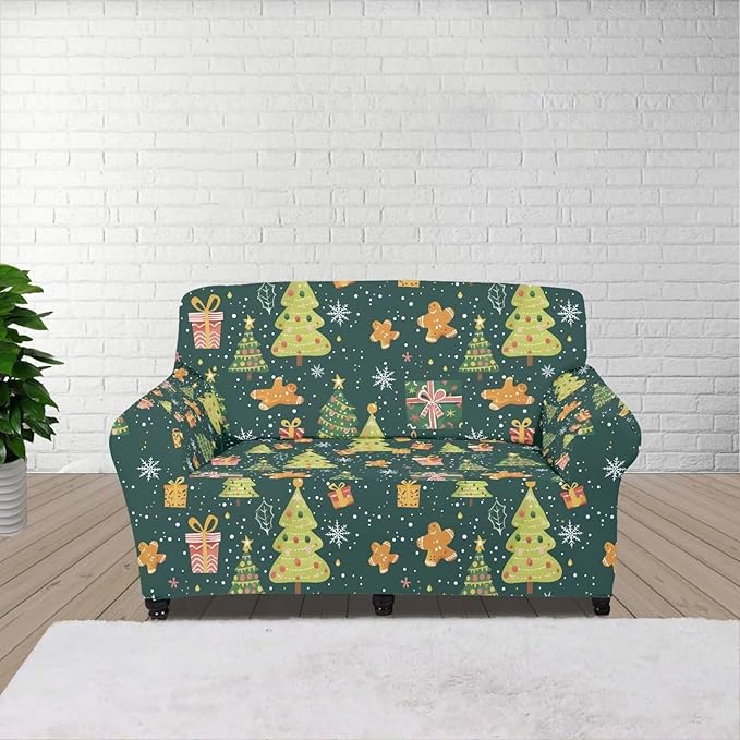 FKELYI Christmas Tree Sofa Couch Cover Comfortable Furniture Protector with Elastic Bottom Stretch Sofa Slipcover for Living Room M