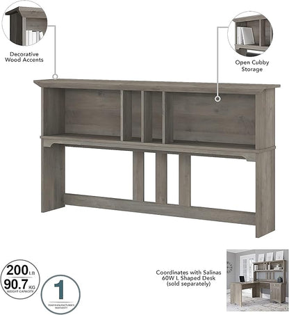 Bush Furniture Salinas Hutch, Desk Attachment with Shelf Storage for Home Office, 60W, Driftwood Gray