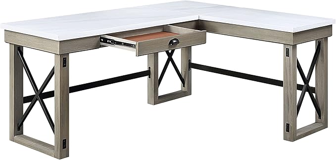 NicBex Laik-DW-00061-DX Desks, 67" W x 55" D x 30" H, White+Oak