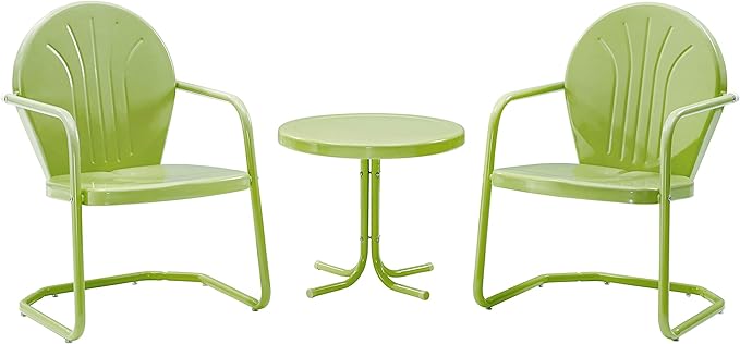 Crosley Furniture KO10004KL Griffith 3-Piece Retro Metal Outdoor Seating Set with 2 Chairs and Side Table, Key Lime