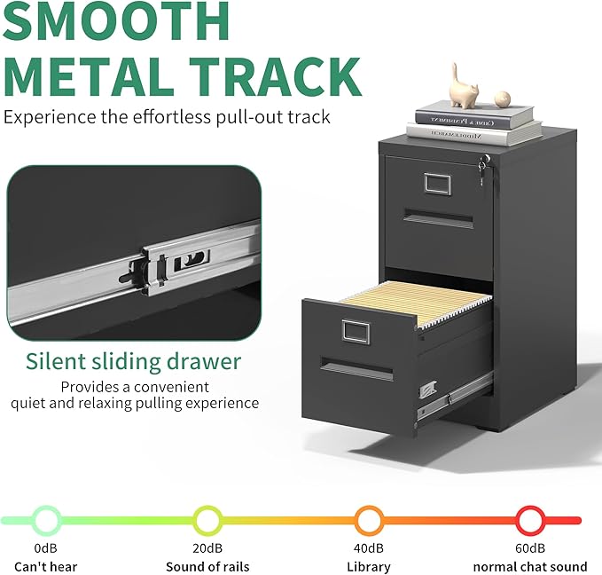 2 Drawer File Cabinet,Metal Filing Cabinets with Lock,Black Vertical File Cabinet for Home Office,Heavy Duty Metal Storage Cabinet for A4/Letter/Legal Size File,Assembly Required
