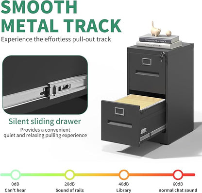 2 Drawer File Cabinet,Metal Filing Cabinets with Lock,Black Vertical File Cabinet for Home Office,Heavy Duty Metal Storage Cabinet for A4/Letter/Legal Size File,Assembly Required