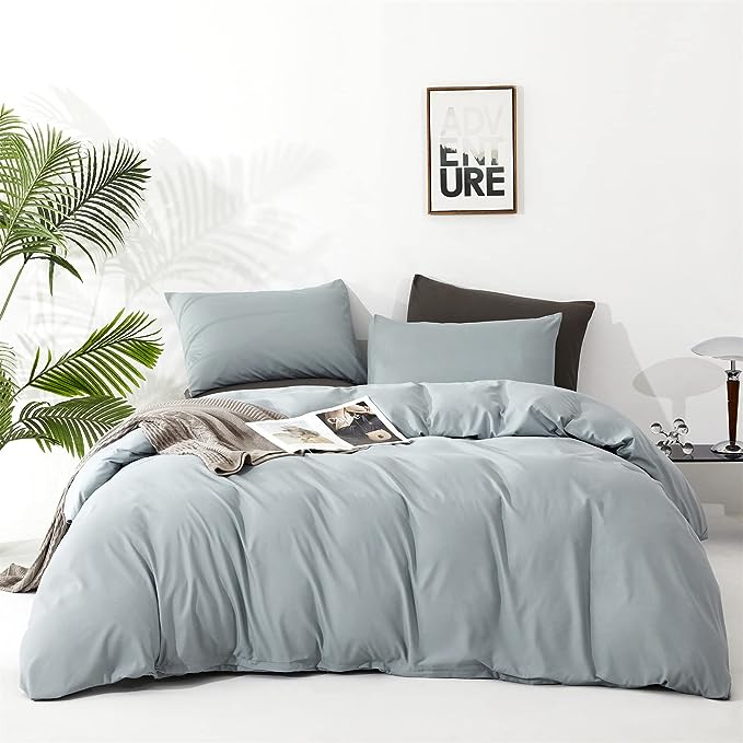 Dusty Blue Comforter Set Full Size Light Blue Comforter 3 Pieces Blue Color Full Comforter Bedding Set Women Solid Blue Full Bed Comforter Set All Season as Gift