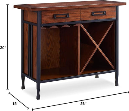 Leick Home 11240 Ironcraft Rustic One Drawer Mini-bar/Wine Stand with Glass and Bottle Storage, Mission Oak, 16 x 36 x 30