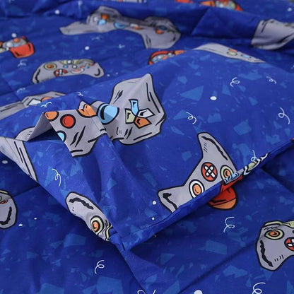 3PCS Blue Gamer Queen Comforter Set for Boys Girls Teens and Kids, Microfiber Lightweight Comforter Queen, Bed in a Bag Cute Bedding, Queen